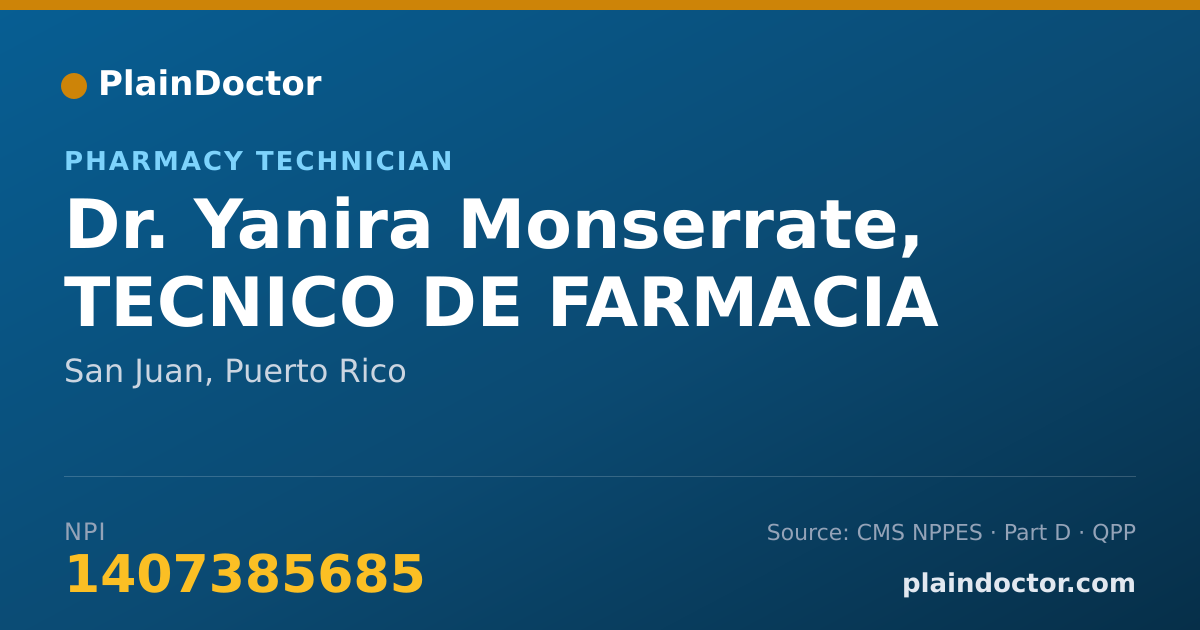 Shareable card for Yanira Monserrate, TECNICO DE FARMACIA - Pharmacy Technician, San Juan, PR