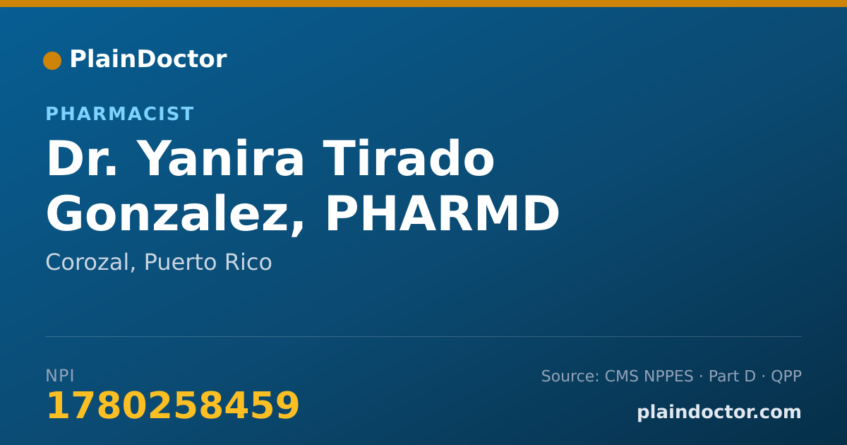 Shareable card for Yanira Tirado Gonzalez, PHARMD - Pharmacist, Corozal, PR
