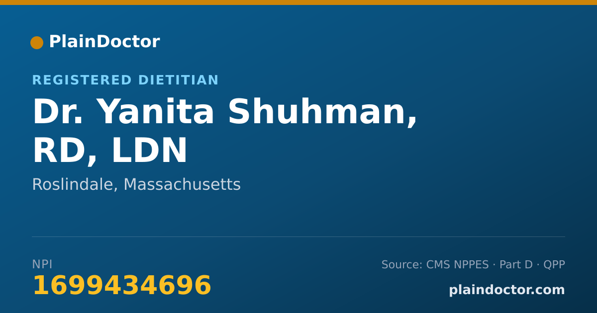 Shareable card for Yanita Shuhman, RD, LDN - Registered Dietitian, Roslindale, MA