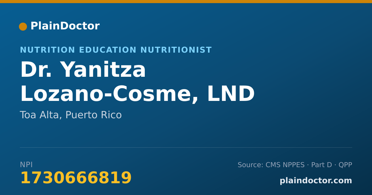 Shareable card for Yanitza Lozano-Cosme, LND - Nutrition Education Nutritionist, Toa Alta, PR