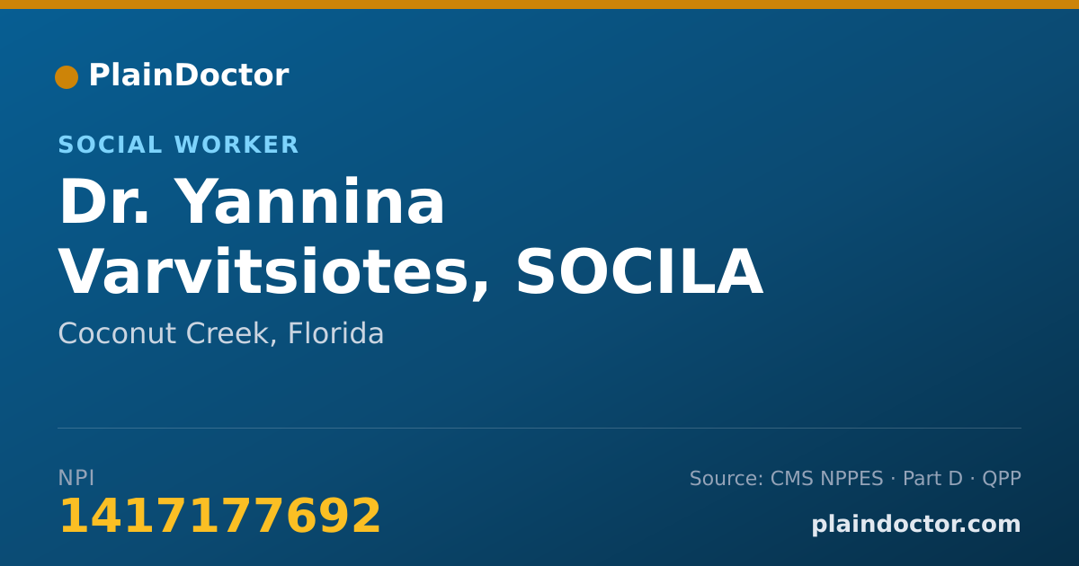 Shareable card for Yannina Varvitsiotes, SOCILA WORLER - Social Worker, Coconut Creek, FL