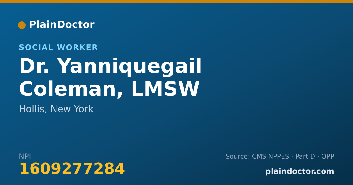Shareable card for Yanniquegail Coleman, LMSW - Social Worker, Hollis, NY