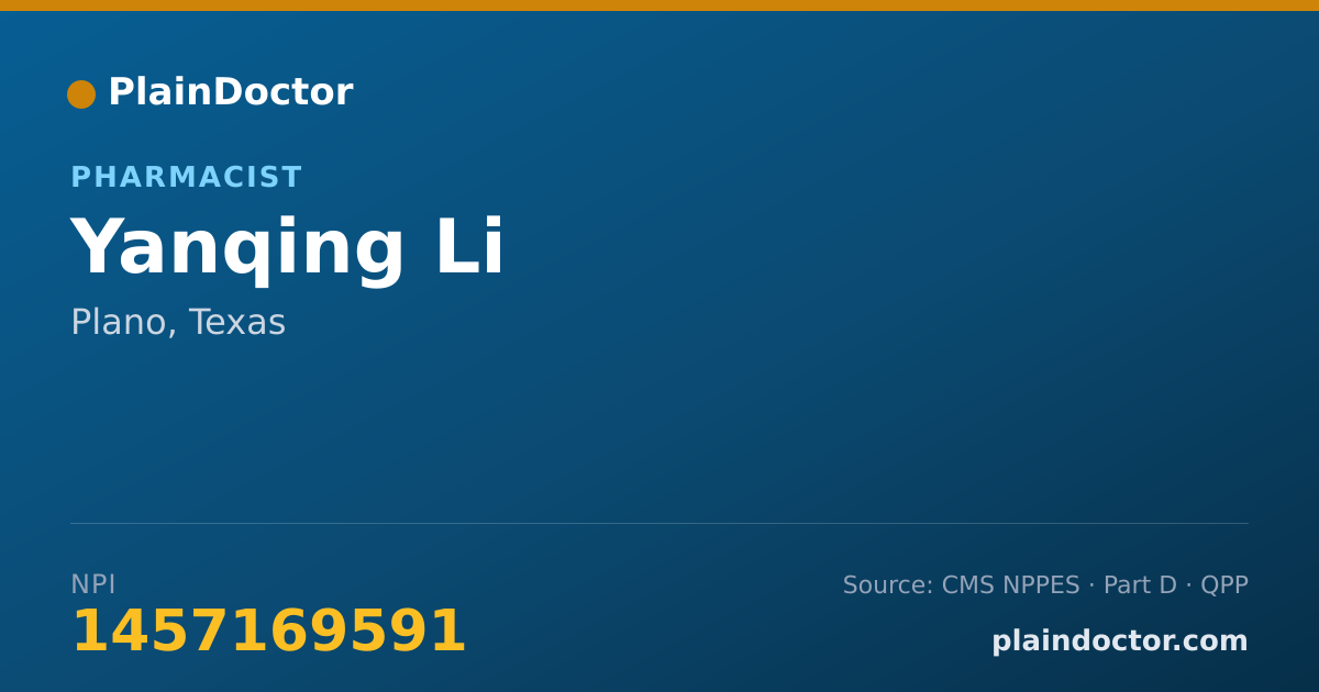 Shareable card for Yanqing Li - Pharmacist, Plano, TX