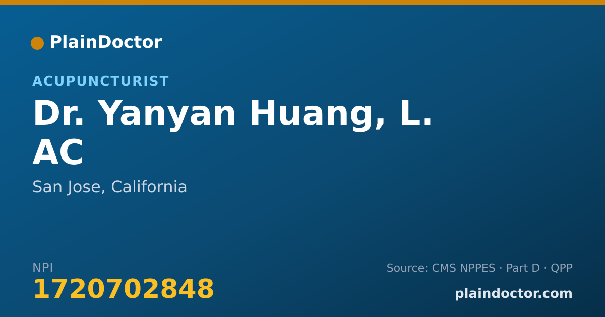 Shareable card for Yanyan Huang, L. AC - Acupuncturist, San Jose, CA