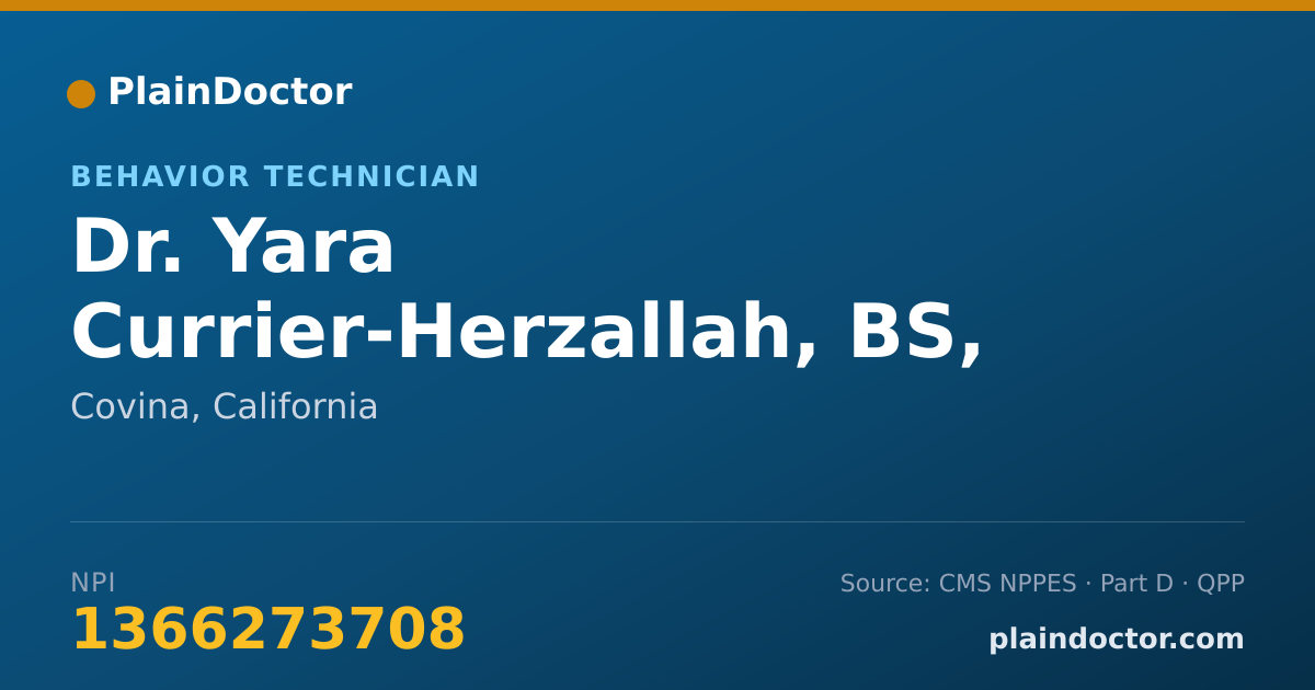 Shareable card for Yara Currier-Herzallah, BS, BA - Behavior Technician, Covina, CA