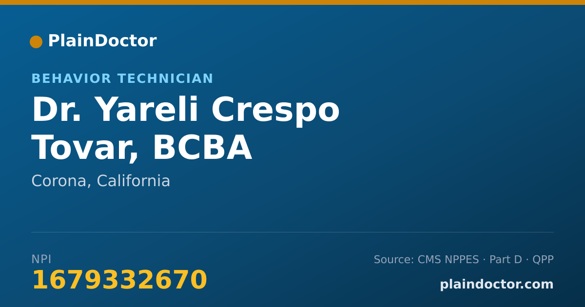 Shareable card for Yareli Crespo Tovar, BCBA - Behavior Technician, Corona, CA