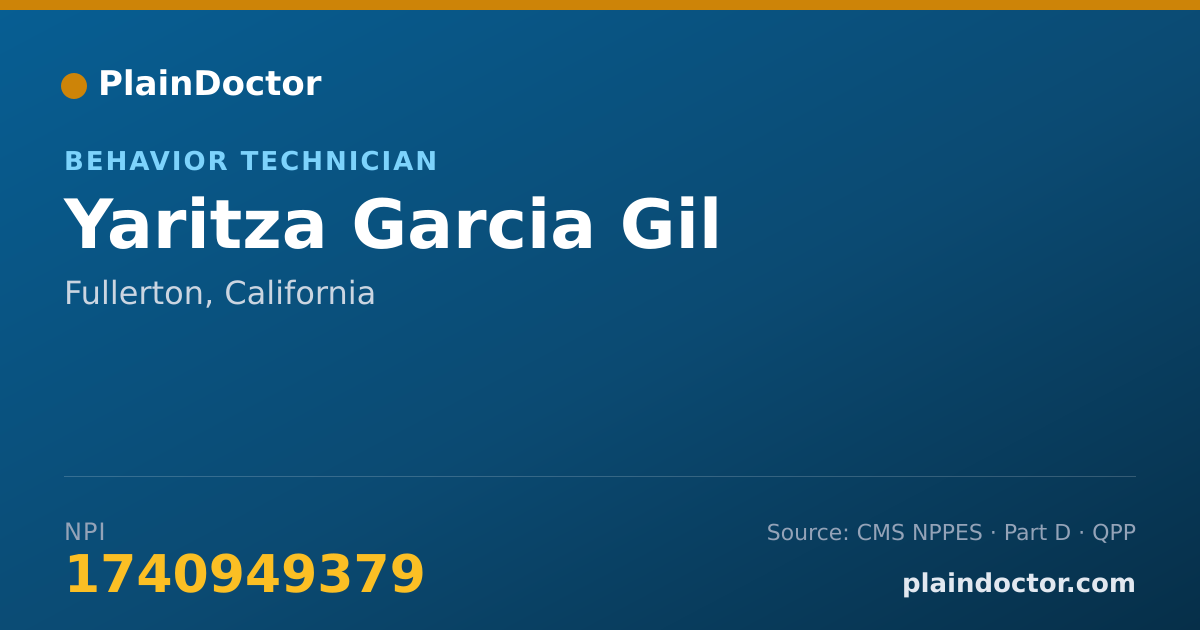 Shareable card for Yaritza Garcia Gil - Behavior Technician, Fullerton, CA
