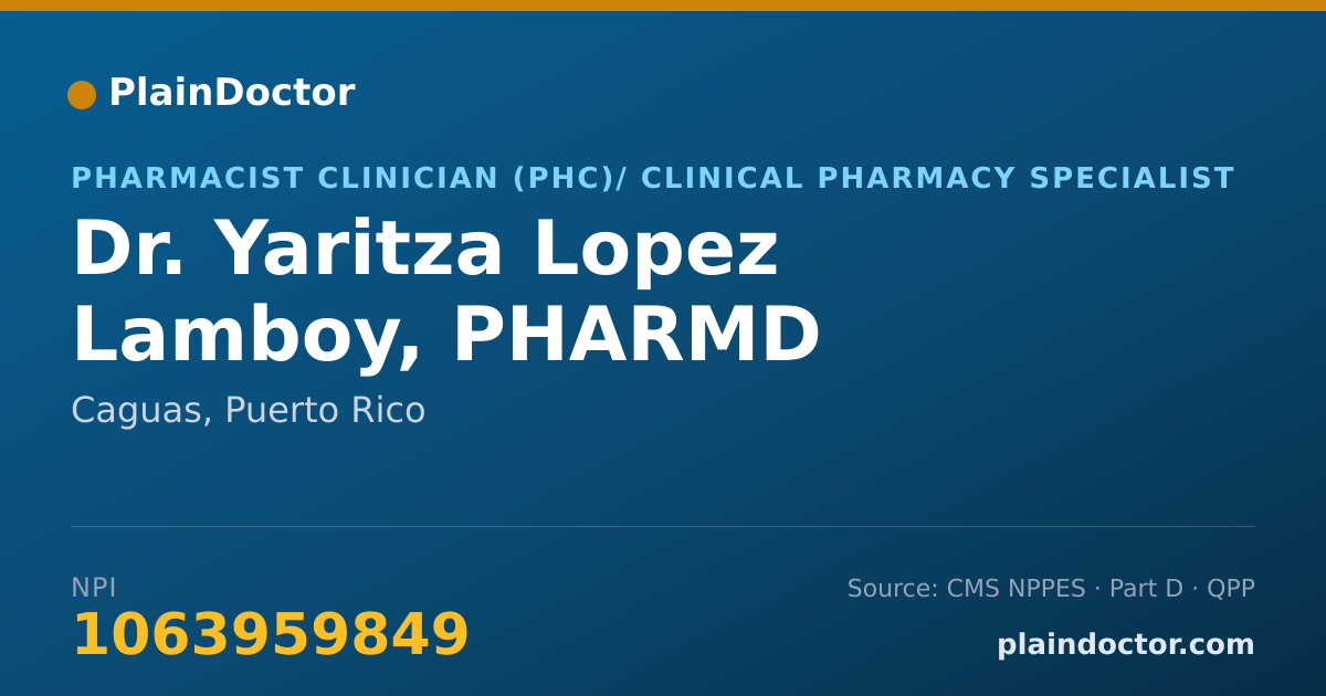 Shareable card for Yaritza Lopez Lamboy, PHARMD - Pharmacist Clinician (PhC)/ Clinical Pharmacy Specialist, Caguas, PR