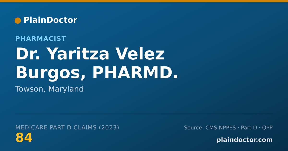 Shareable card for Yaritza Velez Burgos, PHARMD. - Pharmacist, Towson, MD