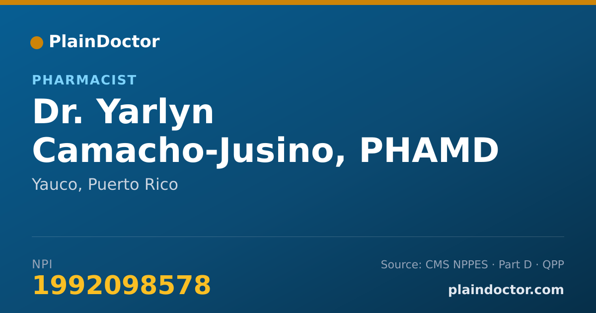 Shareable card for Yarlyn Camacho-Jusino, PHAMD - Pharmacist, Yauco, PR