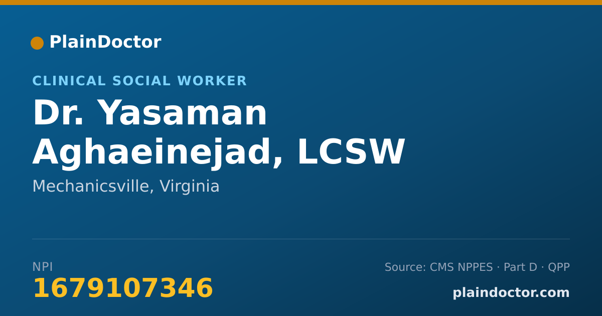 Shareable card for Yasaman Aghaeinejad, LCSW - Clinical Social Worker, Mechanicsville, VA
