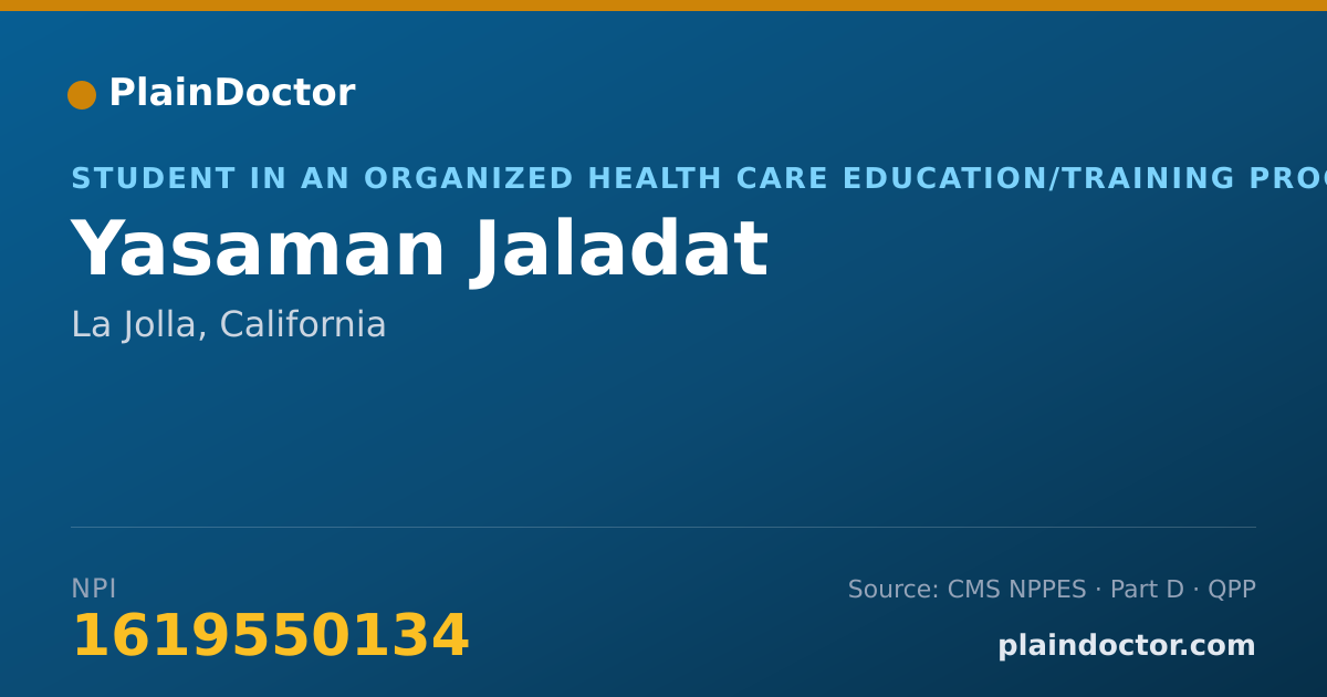Shareable card for Yasaman Jaladat - Student in an Organized Health Care Education/Training Program, La Jolla, CA