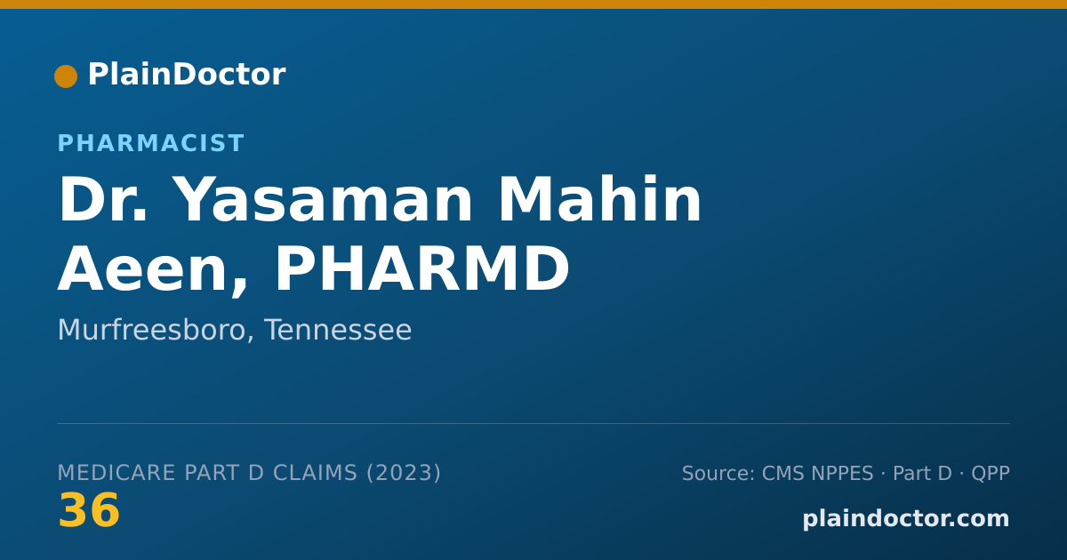 Shareable card for Yasaman Mahin Aeen, PHARMD - Pharmacist, Murfreesboro, TN