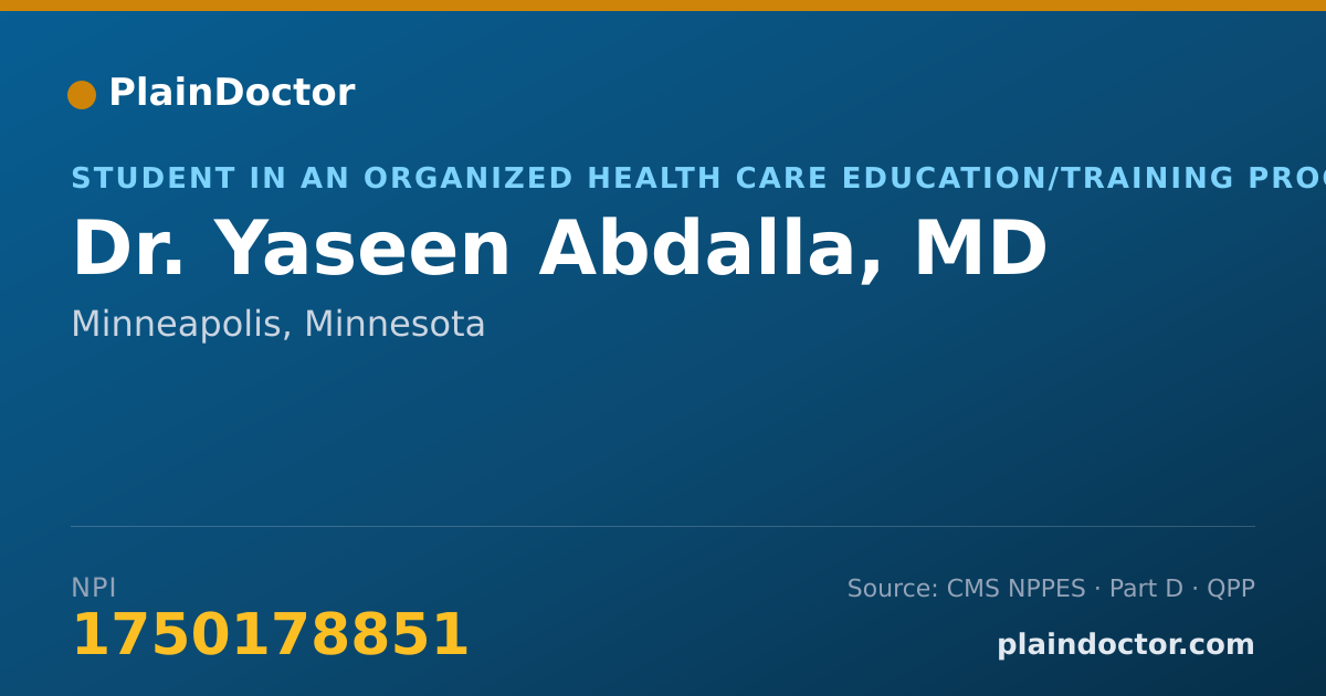 Shareable card for Yaseen Abdalla, MD - Student in an Organized Health Care Education/Training Program, Minneapolis, MN