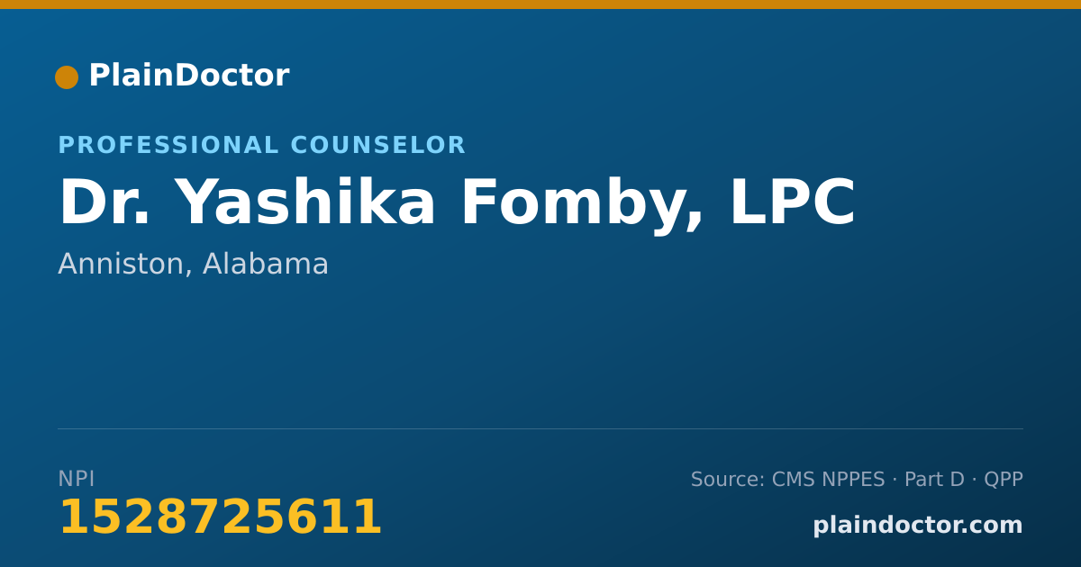 Shareable card for Yashika Fomby, LPC - Professional Counselor, Anniston, AL