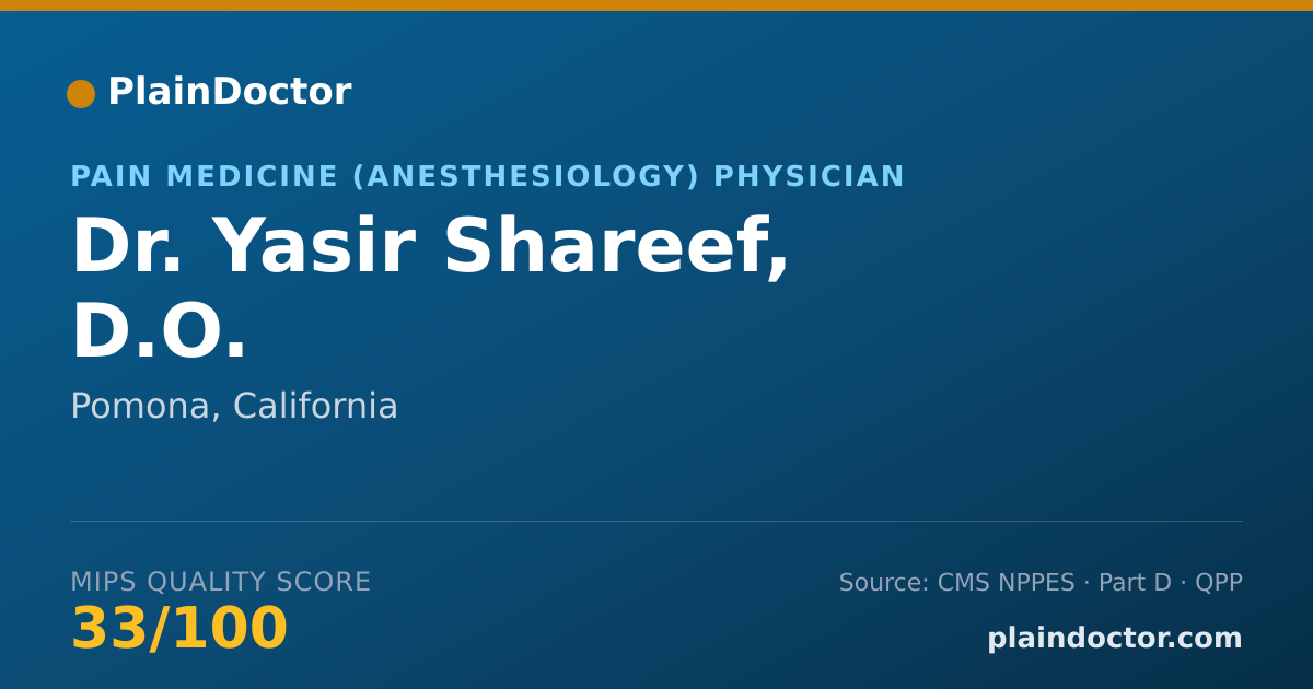 Shareable card for Yasir Shareef, D.O. - Pain Medicine (Anesthesiology) Physician, Pomona, CA