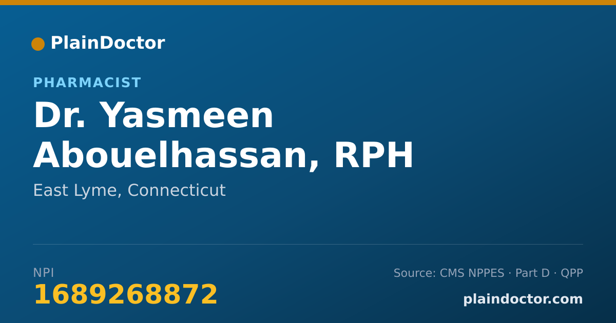 Shareable card for Yasmeen Abouelhassan, RPH - Pharmacist, East Lyme, CT