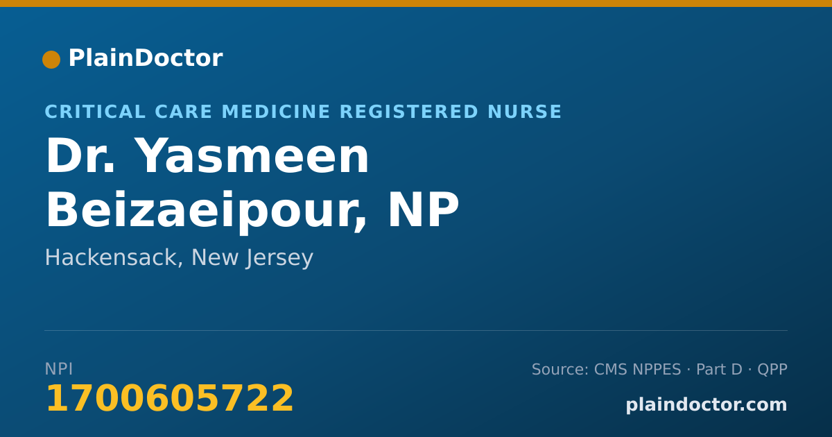 Shareable card for Yasmeen Beizaeipour, NP - Critical Care Medicine Registered Nurse, Hackensack, NJ