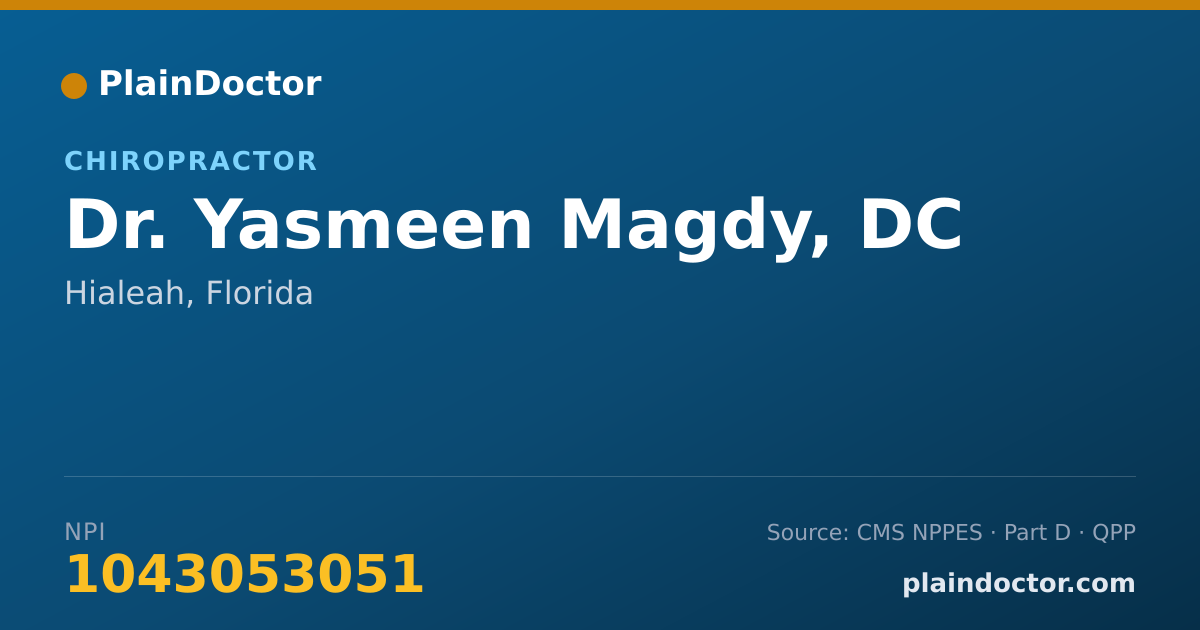 Shareable card for Yasmeen Magdy, DC - Chiropractor, Hialeah, FL