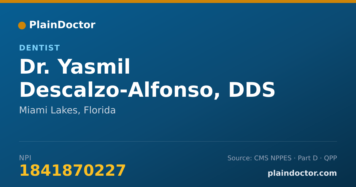 Shareable card for Yasmil Descalzo-Alfonso, DDS - Dentist, Miami Lakes, FL
