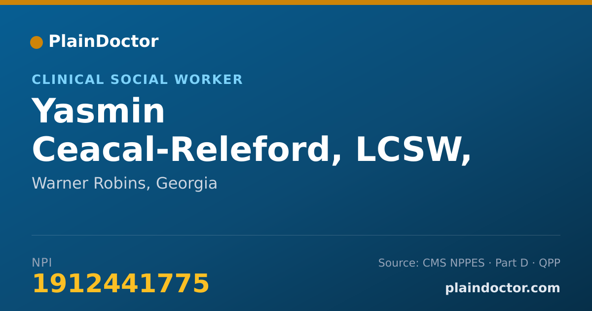 Shareable card for Yasmin Ceacal-Releford, LCSW, LISW-CP, LICSW - Clinical Social Worker, Warner Robins, GA