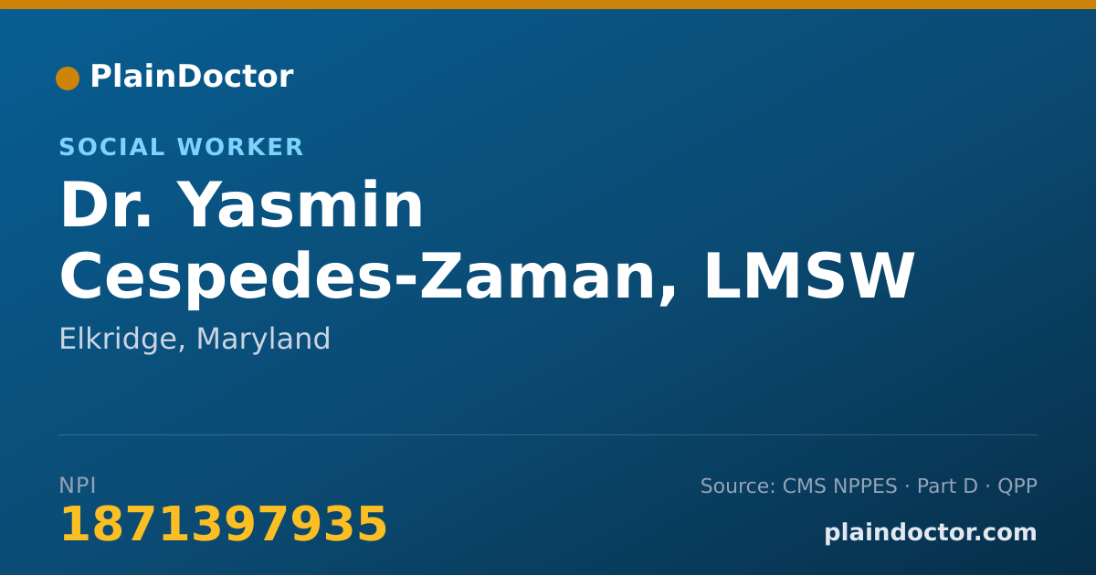 Shareable card for Yasmin Cespedes-Zaman, LMSW - Social Worker, Elkridge, MD