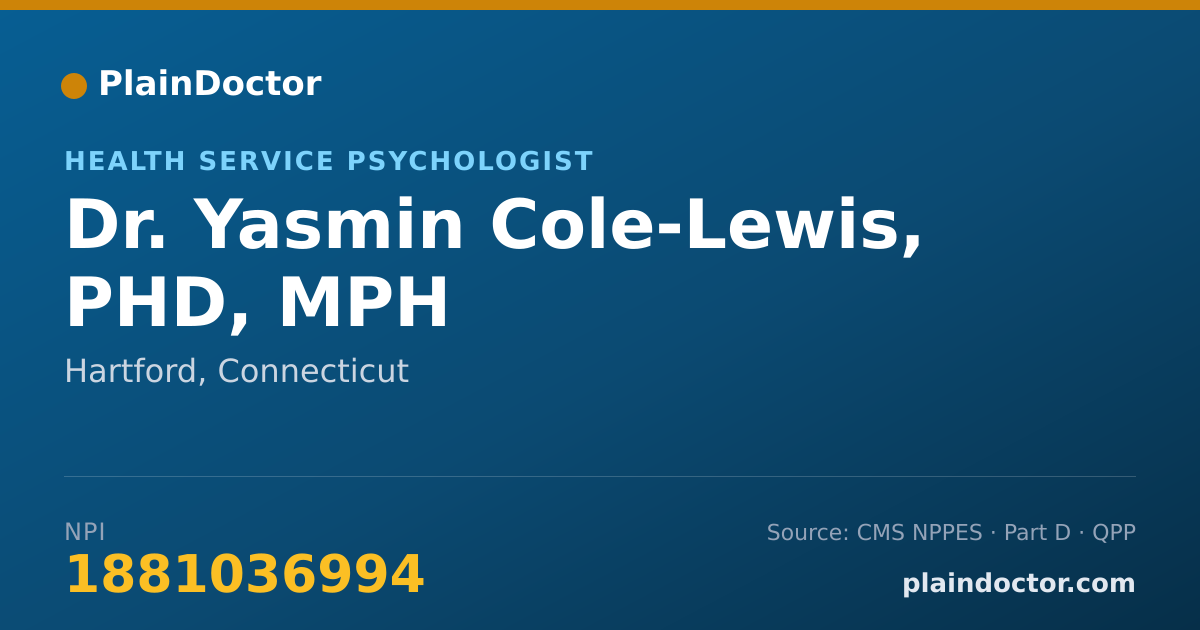 Shareable card for Yasmin Cole-Lewis, PHD, MPH - Health Service Psychologist, Hartford, CT