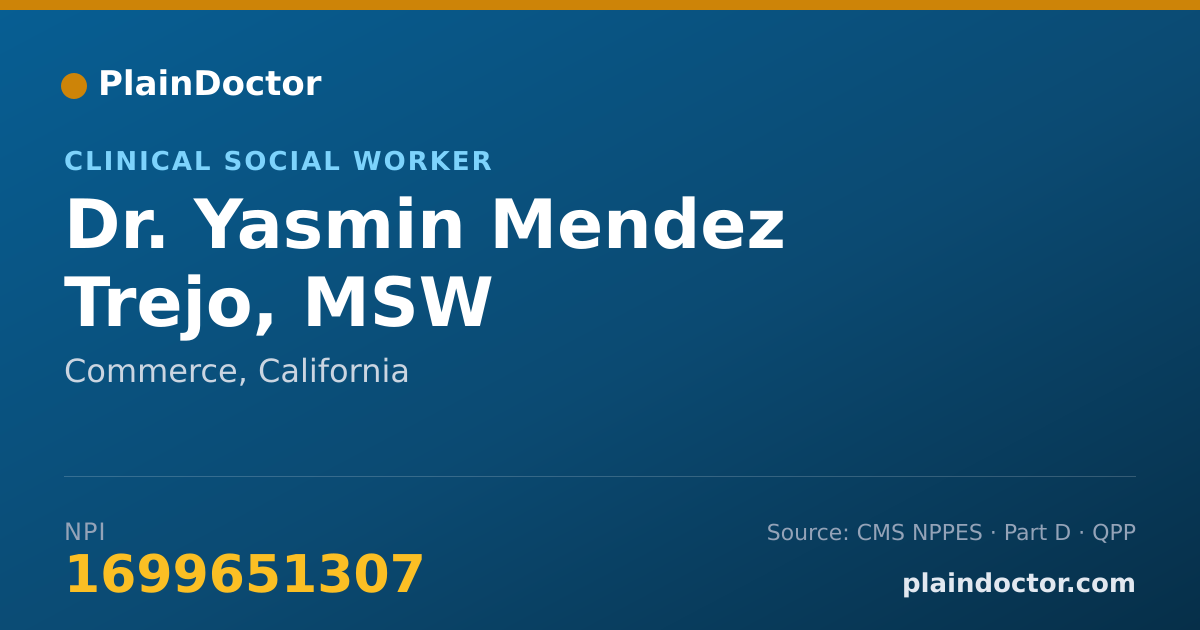 Shareable card for Yasmin Mendez Trejo, MSW - Clinical Social Worker, Commerce, CA