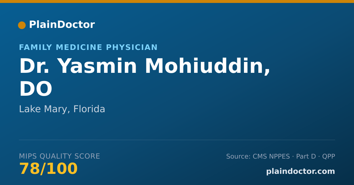 Shareable card for Yasmin Mohiuddin, DO - Geriatric Medicine (Family Medicine) Physician, Lake Mary, FL