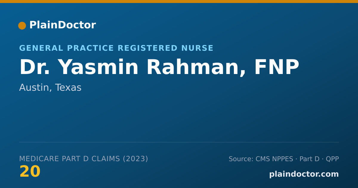 Shareable card for Yasmin Rahman, FNP - General Practice Registered Nurse, Austin, TX