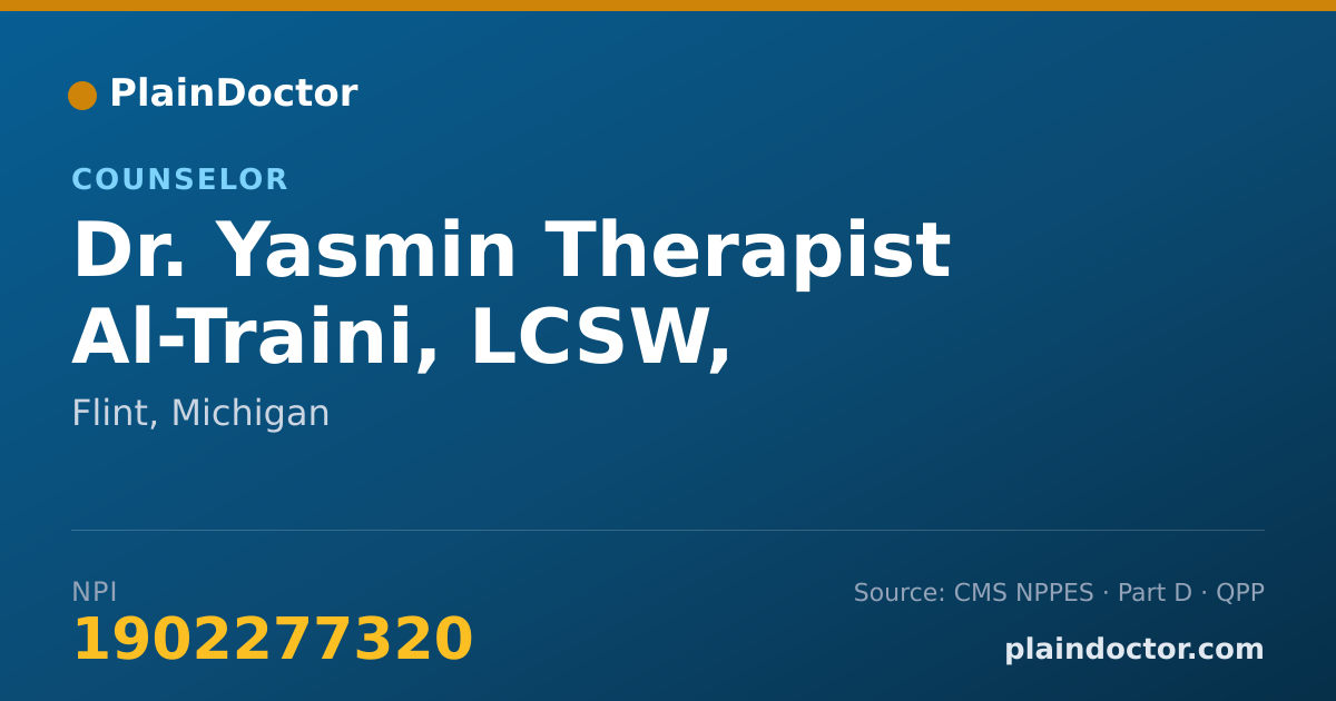 Shareable card for Yasmin Therapist Al-Traini, LCSW, R-PLAY THERAPY - Counselor, Flint, MI