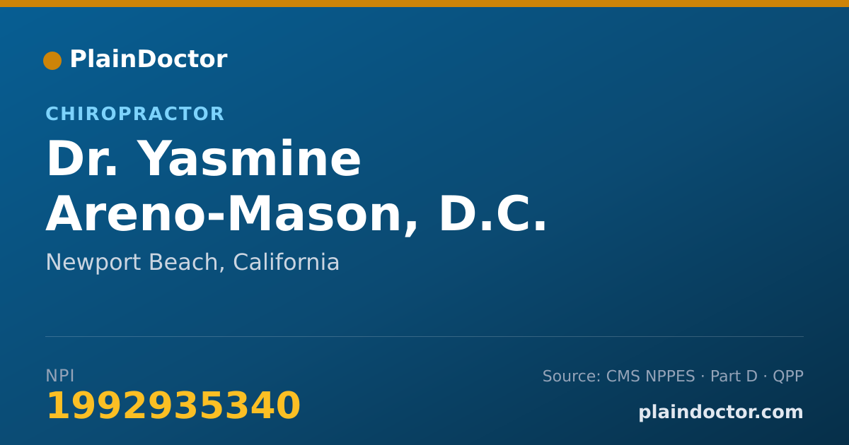 Shareable card for Yasmine Areno-Mason, D.C. - Chiropractor, Newport Beach, CA