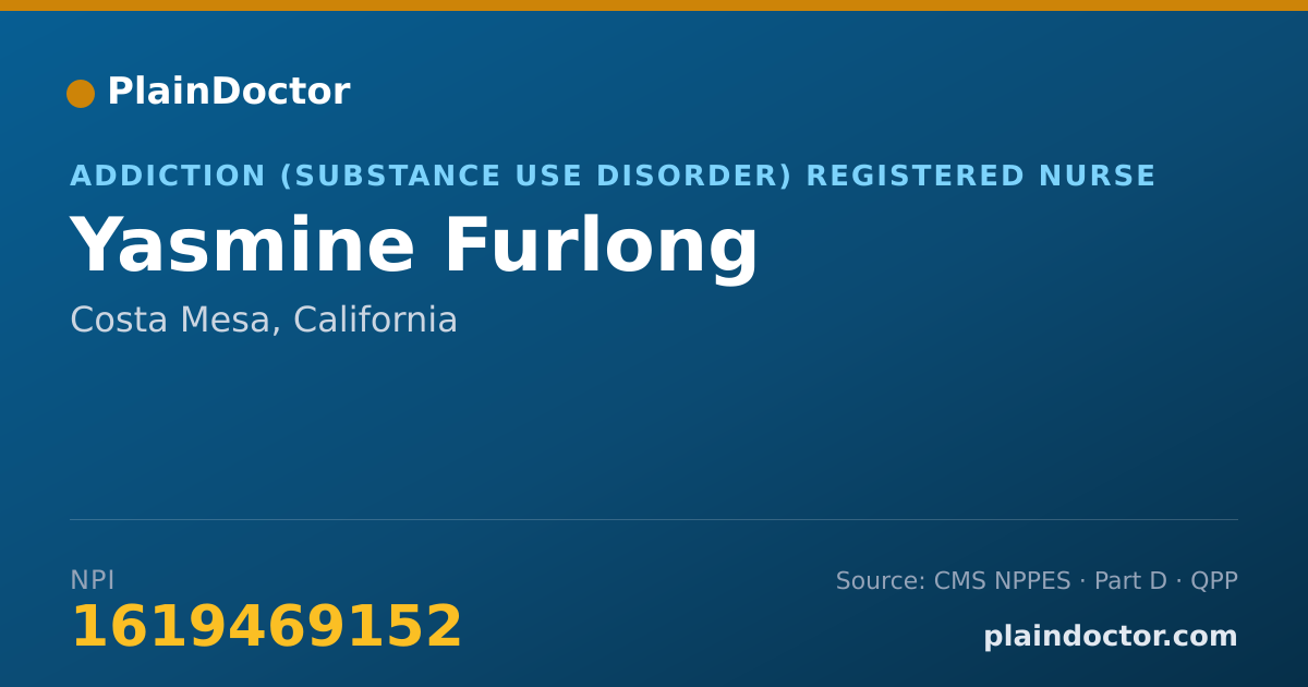 Shareable card for Yasmine Furlong - Addiction (Substance Use Disorder) Registered Nurse, Costa Mesa, CA