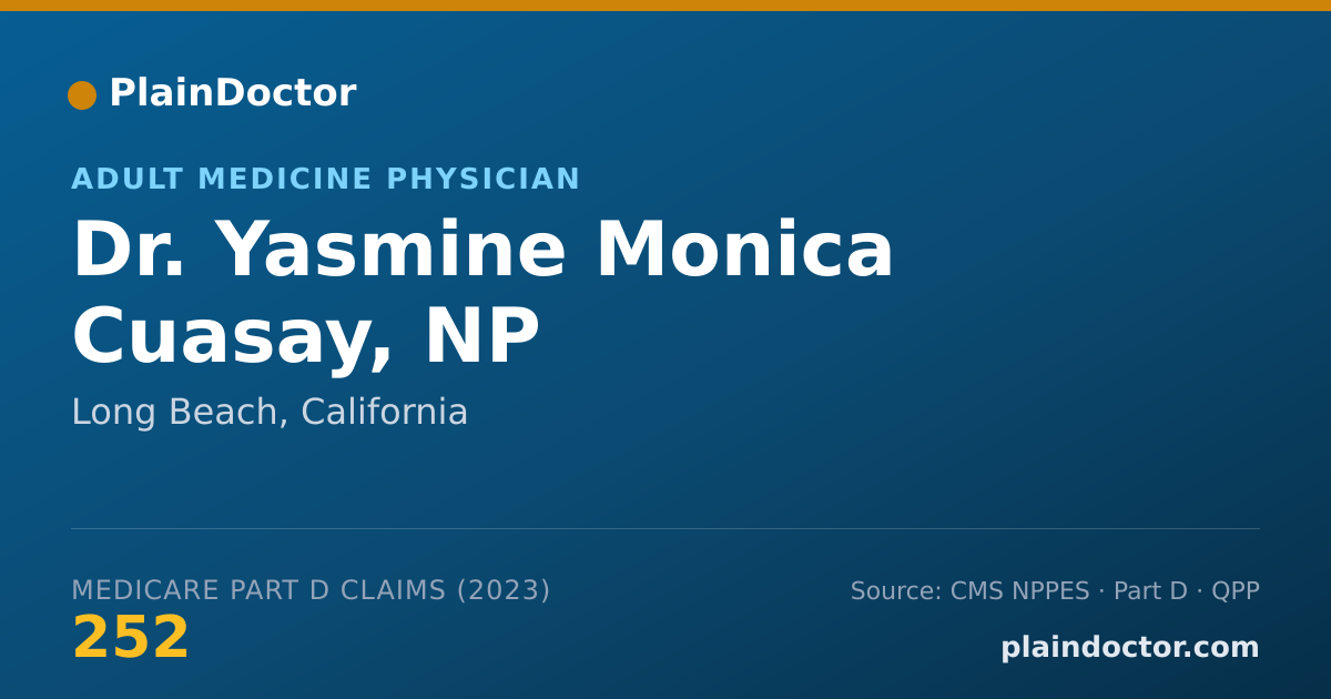 Shareable card for Yasmine Monica Cuasay, NP - Adult Medicine Physician, Long Beach, CA