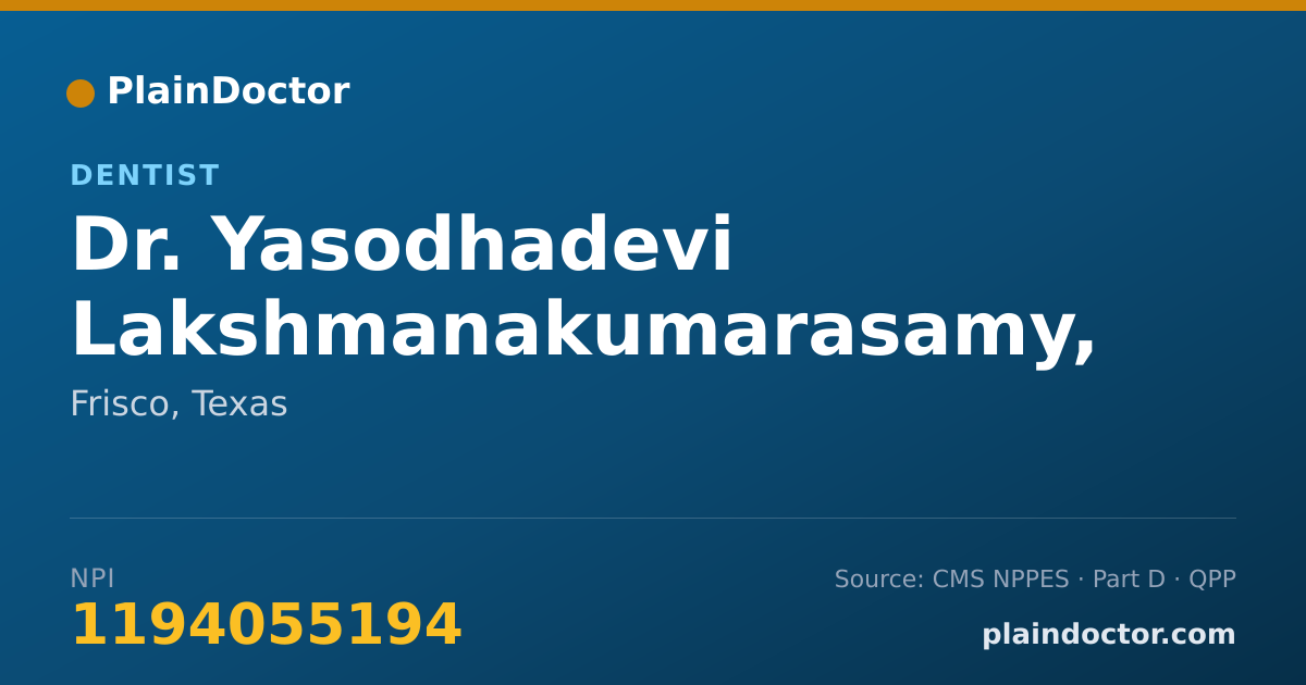 Shareable card for Yasodhadevi Lakshmanakumarasamy, DDS - Dentist, Frisco, TX
