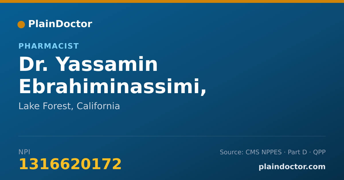 Shareable card for Yassamin Ebrahiminassimi, PHARM-D - Pharmacist, Lake Forest, CA