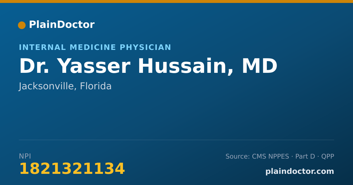 Shareable card for Yasser Hussain, MD - Internal Medicine Physician, Jacksonville, FL