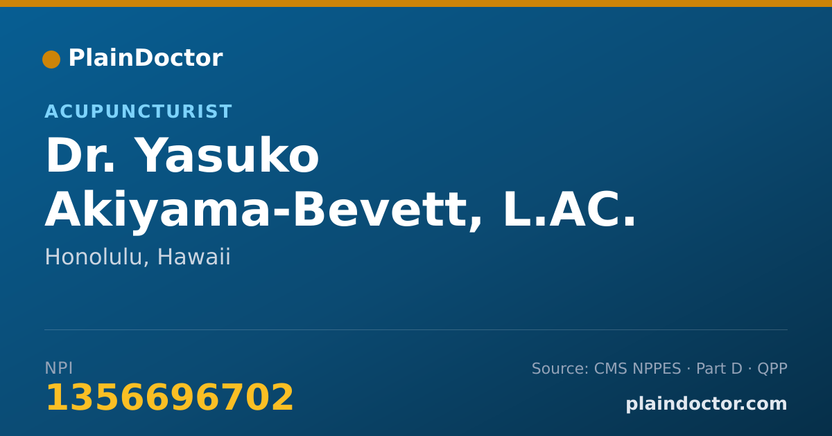 Shareable card for Yasuko Akiyama-Bevett, L.AC. - Acupuncturist, Honolulu, HI