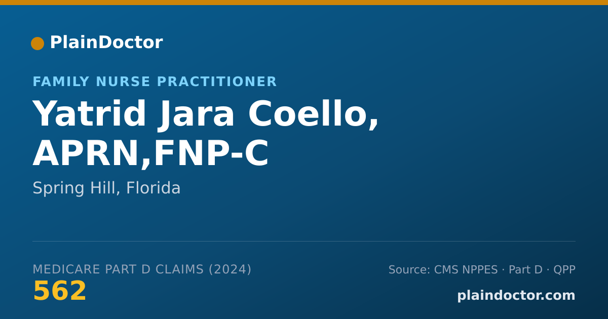 Shareable card for Yatrid Jara Coello, APRN,FNP-C - Family Nurse Practitioner, Spring Hill, FL