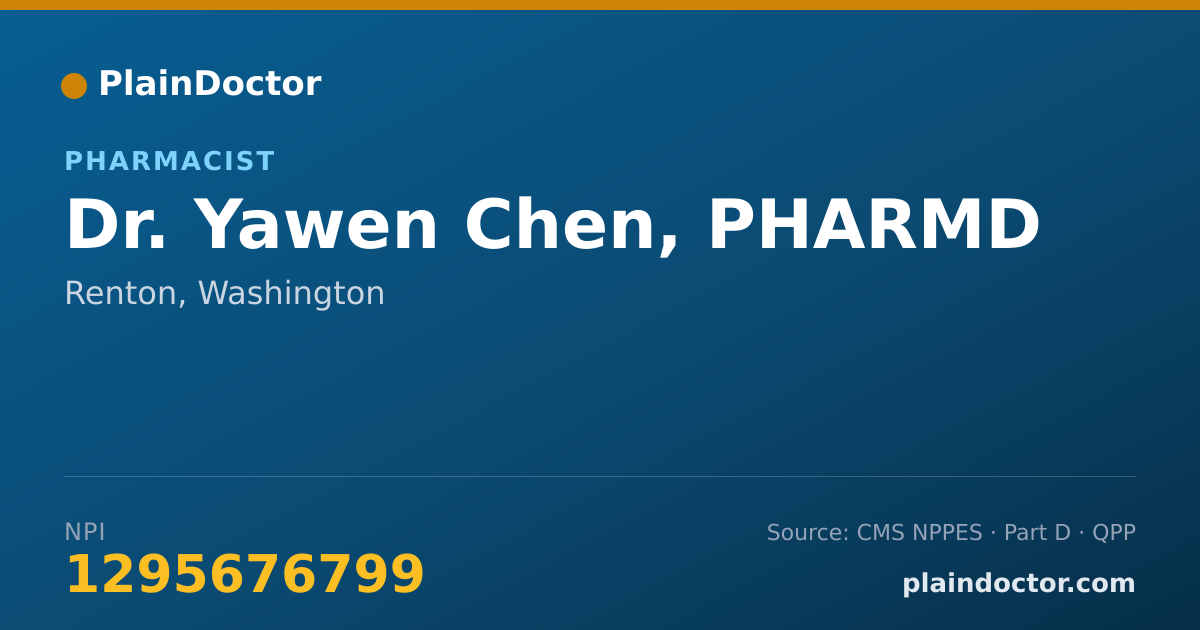 Shareable card for Yawen Chen, PHARMD - Pharmacist, Renton, WA