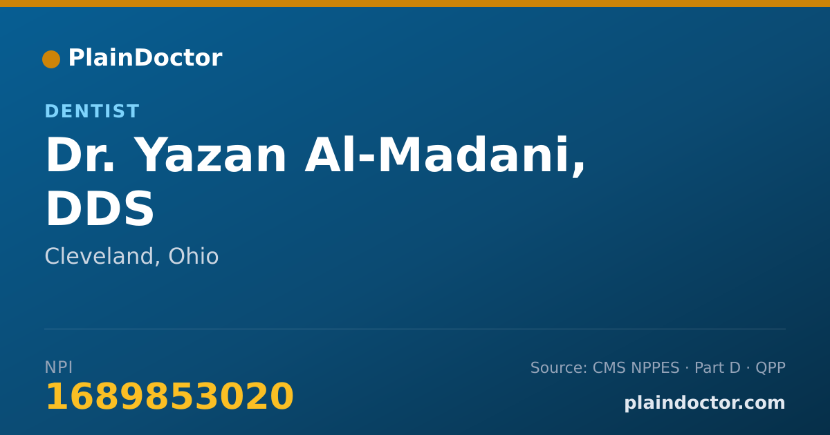 Shareable card for Yazan Al-Madani, DDS - Dentist, Cleveland, OH