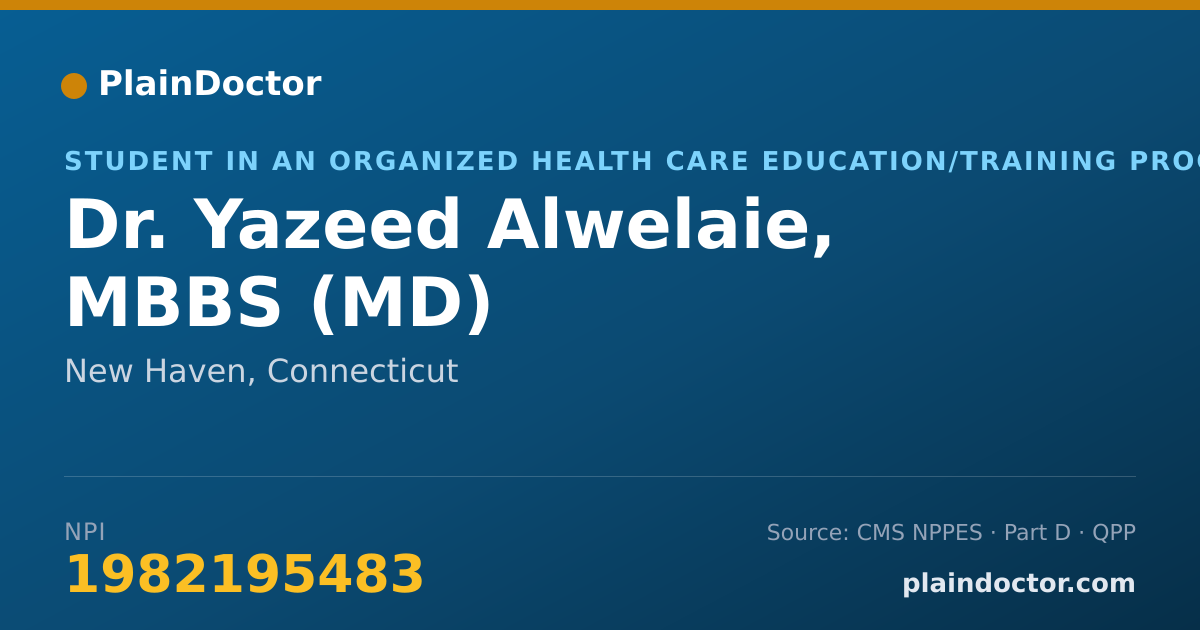 Shareable card for Yazeed Alwelaie, MBBS (MD) - Student in an Organized Health Care Education/Training Program, New Haven, CT
