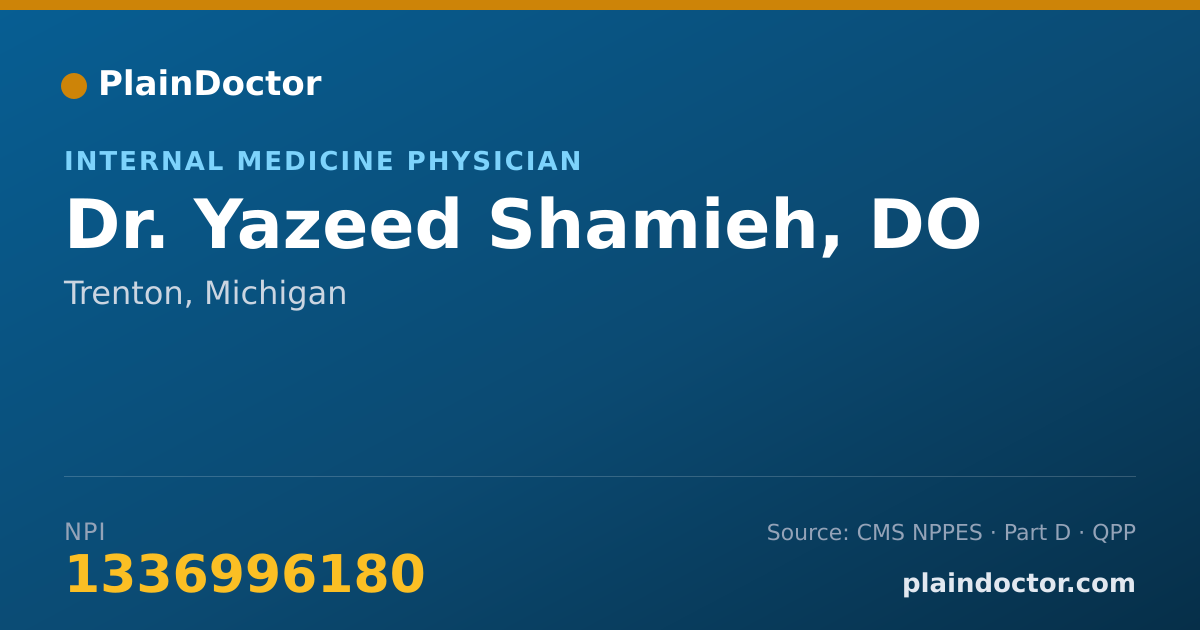 Shareable card for Yazeed Shamieh, DO - Internal Medicine Physician, Trenton, MI