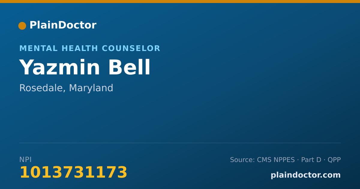 Shareable card for Yazmin Bell - Mental Health Counselor, Rosedale, MD