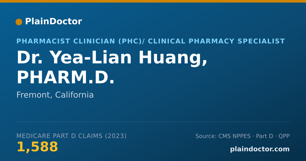 Shareable card for Yea-Lian Huang, PHARM.D. - Pharmacist Clinician (PhC)/ Clinical Pharmacy Specialist, Fremont, CA