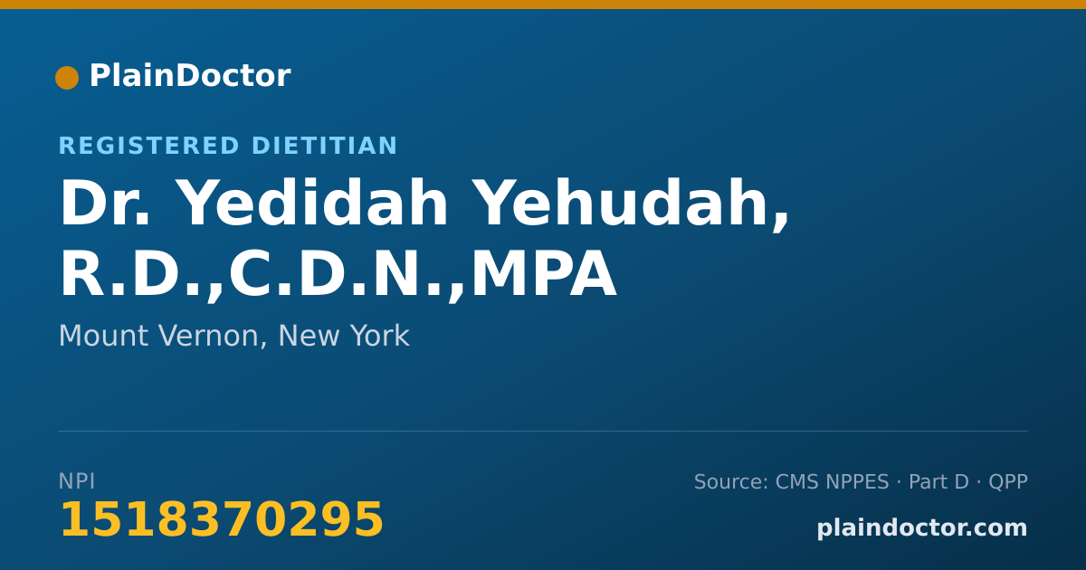 Shareable card for Yedidah Yehudah, R.D.,C.D.N.,MPA - Registered Dietitian, Mount Vernon, NY