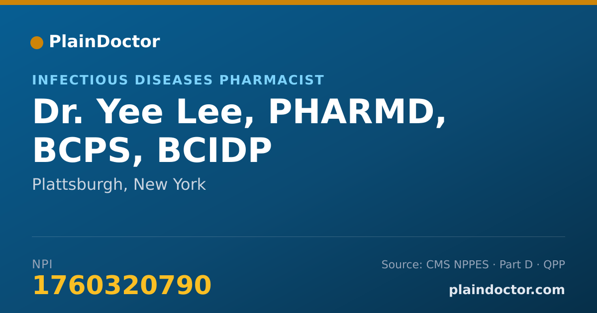 Shareable card for Yee Lee, PHARMD, BCPS, BCIDP - Infectious Diseases Pharmacist, Plattsburgh, NY