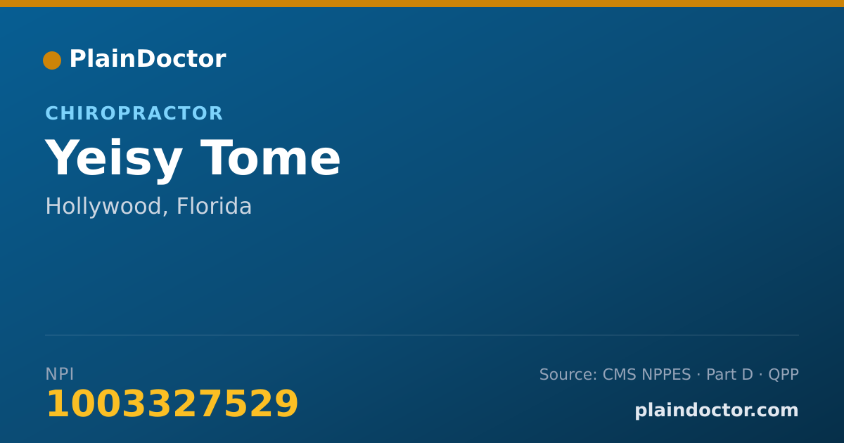 Shareable card for Yeisy Tome - Chiropractor, Hollywood, FL