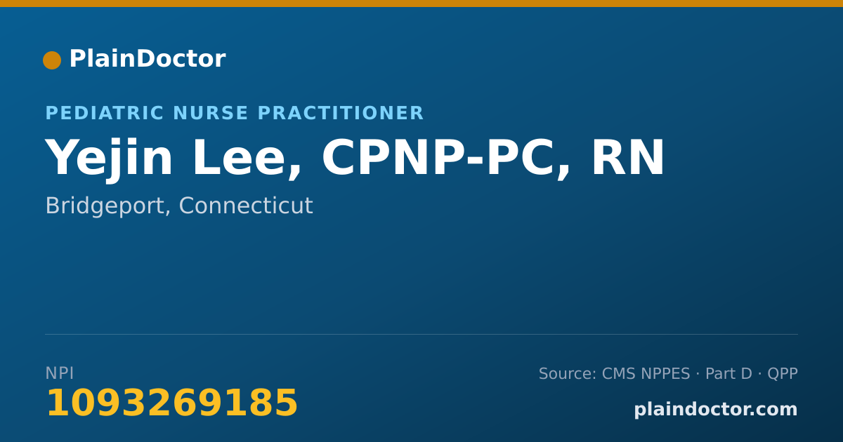 Shareable card for Yejin Lee, CPNP-PC, RN - Pediatric Nurse Practitioner, Bridgeport, CT