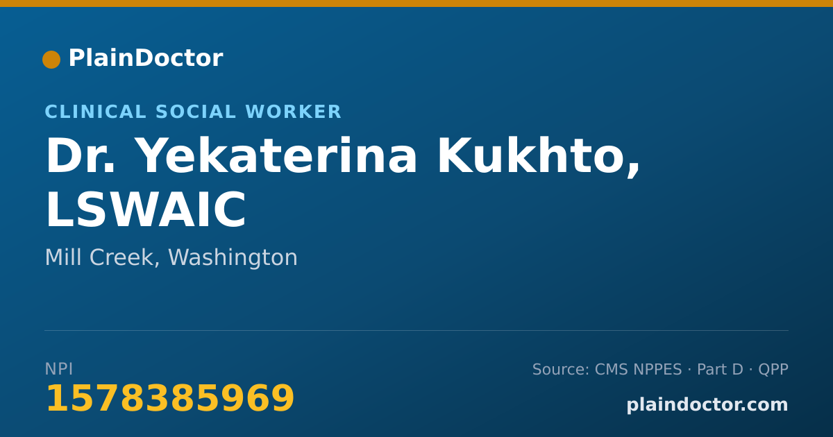 Shareable card for Yekaterina Kukhto, LSWAIC - Clinical Social Worker, Mill Creek, WA
